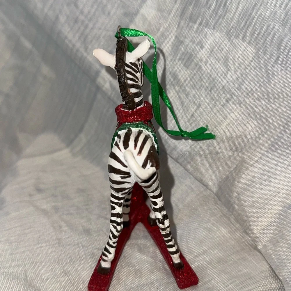 Danbury Mint Christmas ornament Baby Animal Zebra Skiing